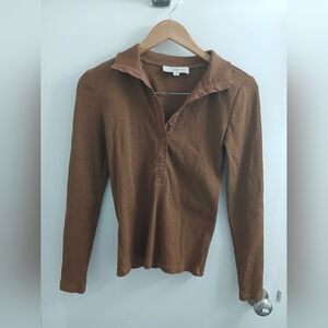 Chocolate Brown Ribbed Long Sleeve Top
